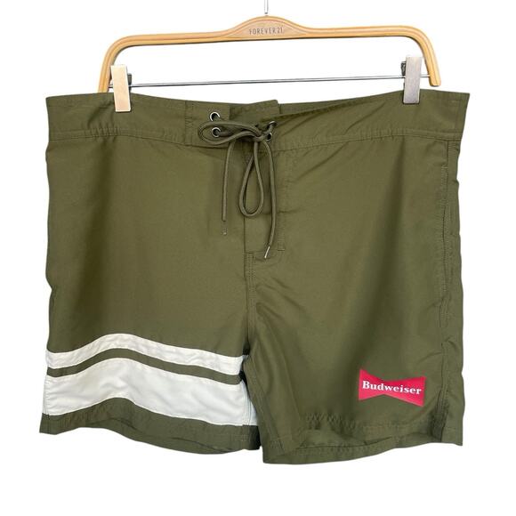 Pacsun Budweiser Mens Swim Trunks Size 34 Green Board Shorts Beer Unlined - Picture 1 of 13